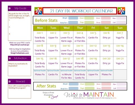 21 Day Fix Workout Schedule Printable